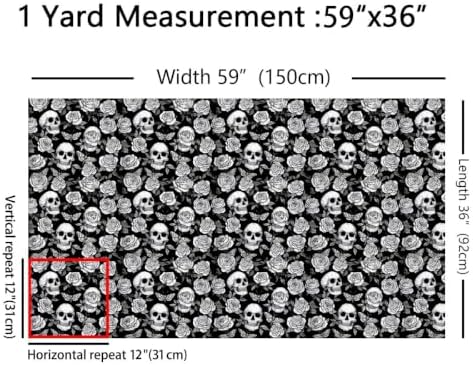 Sugar Skull Fabric By The Yard, Halloween Upholstery Fabric, Moth Rose Skeletons Decorative Fabric, Gothic Horror Leaves Indoor Outdoor Fabric, DIY Art Waterproof Fabric, Black White, 10 Yards - Image 5