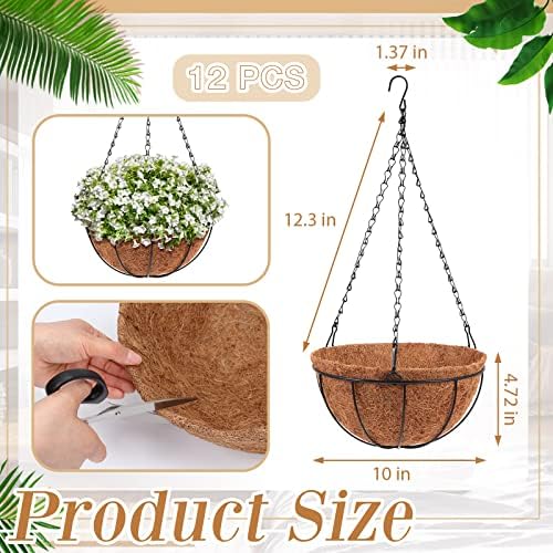 Dandat 12 Pack Metal Hanging Planter Basket, Coconut Coir Liner, 10 Inch - Image 3