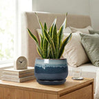 7 Inch Plant Pot Indoor, Ceramic Plant Pots, Retro Blue - Image 7