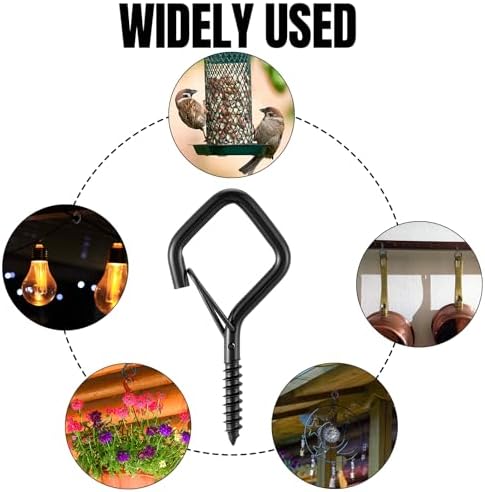 LEIFIDE 150 Pcs Heavy Duty Ceiling Hooks for Hanging Plants, Screw in Hooks with Safety Buckle for Outdoor String Light, Metal Plant Hook for Bird Feeder, Wind Chimes, Patio Garden Decor - Image 5
