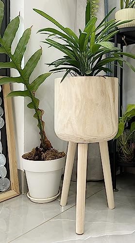 RISEON Handmade Mid Century Modern Wood Planter, Rustic Indoor Flower Pot Plant Stand,Large Floor Planter (Large) - Image 2
