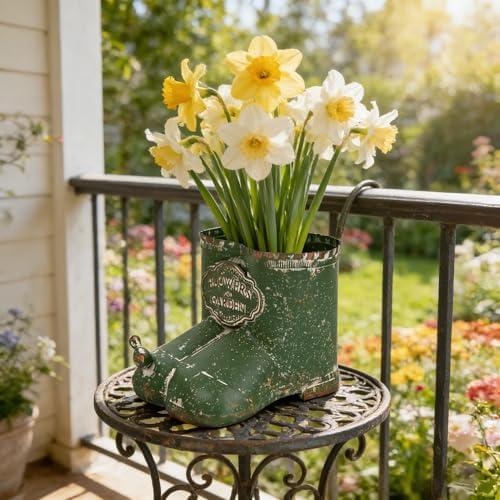 Vintage Distressed Metal Boot Planter with Bird Accent Farmhouse Decorative Plant Pot for Succulents, Small Plants & Floral Arrangements, Boot-Shaped Flower Pot for Indoor Outdoor Garden Balcony Decor - Image 6