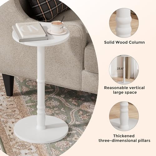 Homleke Round Side Table with Solid Wood Pillar, Small Drink Table - Image 6