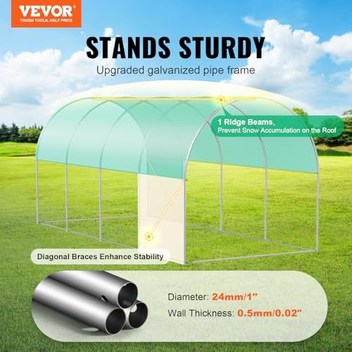 VEVOR Walk-in Tunnel Greenhouse, 14.6x6.4x6.3 ft Hoop House Greenhouse Tunnel, Plant Hot House with Galvanized Steel Frame, Green PE Cover, Roll-up Zipper Door and 8 Windows for Outdoor - Image 2