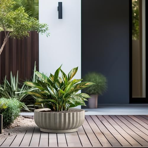 Kante Accent Round Shallow Weathered Concrete Planter 20.9" Dia, Outdoor - Image 3