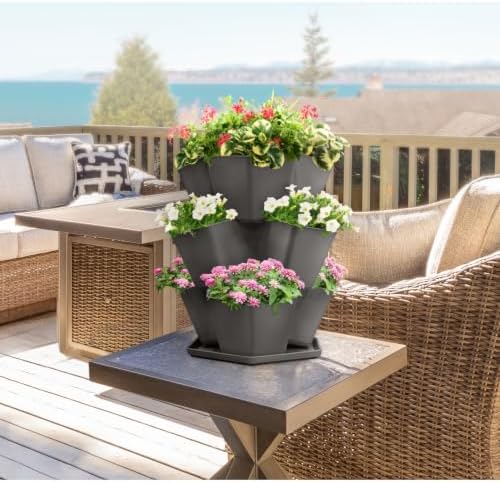 Tierra Verde 3-Tier Stackable Countertop Tabletop Modular Planter in Black - Image 4