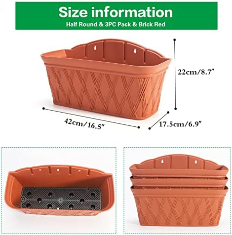 Sungmor 3 Pack Wall Hanging Planters, 16.5 Inch Railing Fence Hanging Flower Pots, Thickened Plastic Water Storage Plant Pot, Indoor Outdoor Garden Balcony Decor, Large Terracotta Color Plant Basket - Image 6