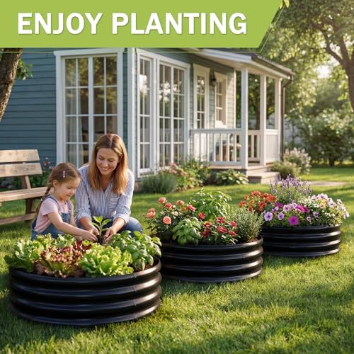 AHEONLAR 3 Pack 2x2x1 ft Round Galvanized Raised Garden Bed Kit Round Metal Flower Box Large Planter Raised Beds Outdoor Garden for Planting,Fruit,Herb Black - Image 5