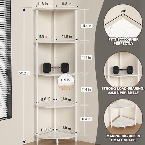 5 Tier Corner Shelf Stand, 50.2", Marble White - Image 4