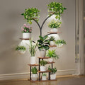 VECELO Plant Stand with LED Light, 10-Tier Indoor Plant Shelf with Supplemental Lighting, Metal Frame & Wood Shelves with Hanging Hooks, Space-Saving Plant Rack for Living Room or Corner Display by VECELO