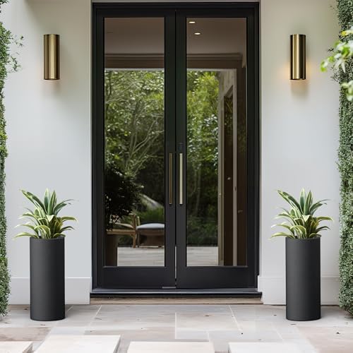 Kante Small Round Column Black Concrete Planter 18.9" Tall, Outdoor - Image 5