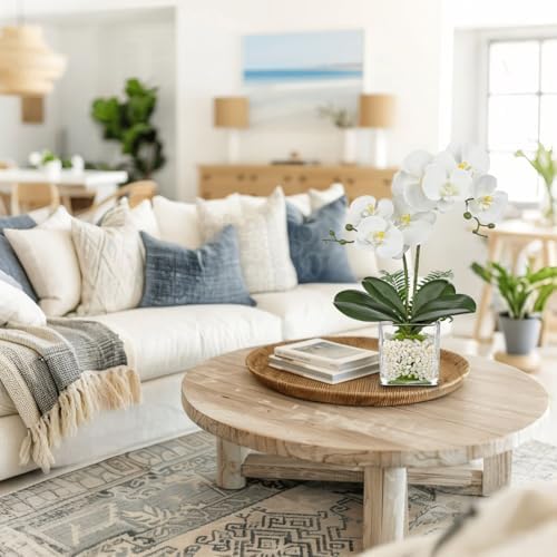 White Orchids Artificial Flowers 16.1" Faux Orchids Plant in Pot Fake Flower Arrangements with Glass Vases Small White Centerpieces for Kitchen Dining Room Tables Bathroom Nightstand Shelf Desk Decor - Image 5
