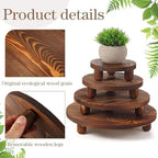 Sintuff 4 Pack Mini Wooden Plant Stool Display Wood Cake Stand 12/10/8/6 Inch Round Plant Risers Holder for Flower Pot Wooden Stool Indoor Outdoor Wood Stand(Dark Brown) - Image 3