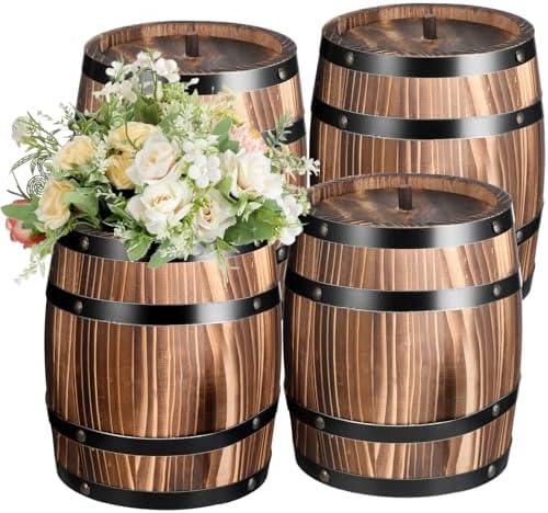 GlikCeil 4 Pcs Wood Wine Barrel Vase Flower Vase Container, 8 x 6.5 Inch by GlikCeil