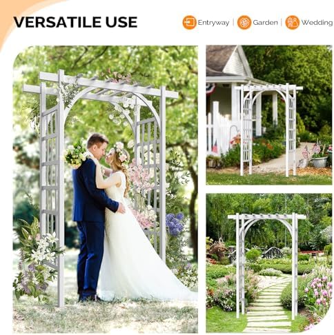 VINGLI Garden Arbor, PVC Wedding Arch for Ceremony Party, Garden Trellis for Climbing Plants Outdoor, Arch Backdrop Stand for Garden, Backyard, Lawn, Wedding - Image 2