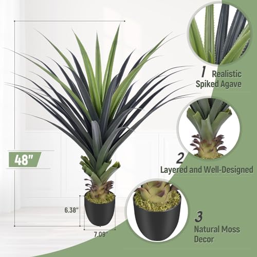 4ft Artificial Spiked Agave Plant, 48inch Faux Agave Plants Indoor Realistic Floor Plant Perfect for Front Porch, Patio, Indoor Outdoor Home, Office Decor (Set of 2) - Image 5