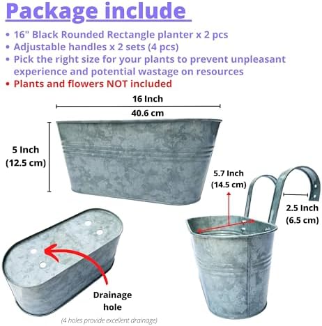 LaLaGreen Boho Rail Planter (16 in, 4 Pack) Silver Metal Fence Flower Pots - Image 2