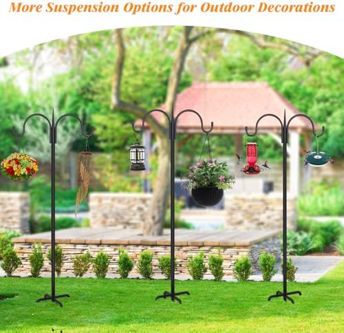 FEED GARDEN Heavy Duty Shepherds Hook 108" Double Hooks Adjustable (44/60/76/92/108") - Metal 5-Prong Base, 12lb Capacity - Easy Assembly Bird Feeder Pole for Hanging Planters, Lanterns, Wind Chimes - Image 6