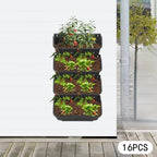 Vertical Wall Planter with 16 Pots, Hanging Garden Plant Flowerpot Holder, Stackable Wall-Mounted Planter, Balcony Planters for Flowers Vegetables Fruits (Black, 16 Pots) - Image 3