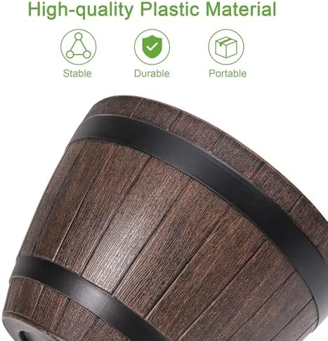 VECELO Plant Pots with Drainage Holes & Saucer, 13 Inch Flower Pots with Tray, 3 Pack Plastic Whiskey Barrel Planters for Indoor & Outdoor Garden Home Plants and Flowers - Image 4