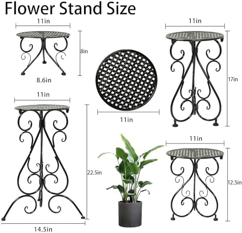 NAKUPE 4-Pack Metal Plant Stand for Indoor Outdoor, Heavy Duty Flower Pot Stands for Multiple Plants, Rustproof Iron Planter Holder Display Shelf for Patio Home Garden Porch Balcony(Black) - Image 2