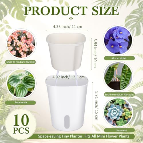 Ziliny 10 Pcs 4.92 Inch Self Watering Planters with Water Indicator - Image 2