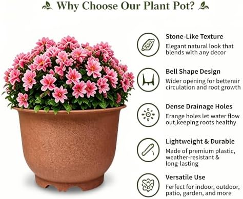17 Inch Wide Mouth Planter Urns, Classic Terracotta, Set of 3, Plastic - Image 5