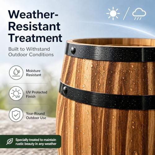 Sunmuliiiy2Pcs Wood Wine Barrel Vase 8" x 6.5" Rustic Wooden Flower Vase Rustic Barrel Barrel Planter for Wedding Reception Table Decoration Home Indoor Outdoor Garden, Kitchen, Party Table Decoration - Image 4