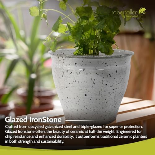 Headwind Riverside Collection – 8" Dalmation Glazed Decorative Plant Pots Indoor with Drainage & Outdoor - Modern Flower Pot Weather-Resistant Lightweight Planter by Robert Allen - Image 4