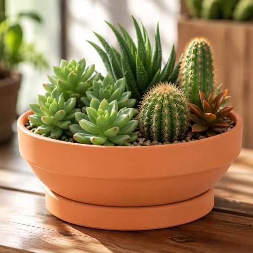 Laerjin Terracotta Pots, 6.43 Inch Shallow Planters with Saucers, 6 Pack - Image 7