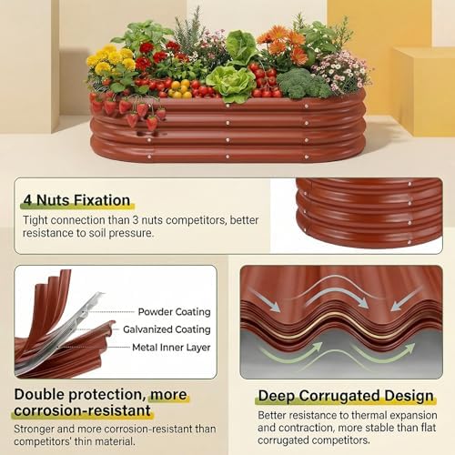 Land Guard 2 Pcs 6ft Metal Raised Garden Bed, 6 x 3 x 1 Galvanized Planter Raised Beds for Vegetables, Brown - Image 3