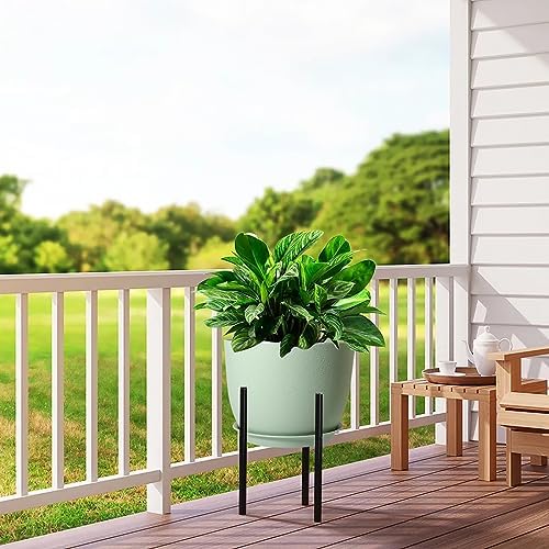 UOUZ 12/10/9 Large Modern Plant Pots, Plastic Planters with Drainage Holes and Saucers for Indoor Outdoor Plants Flowers, Green - Image 6