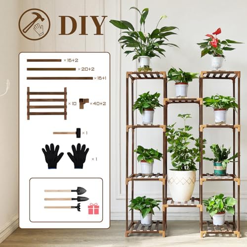 Uneedem Plant Stand Indoor Outdoor, 10 Tiered Plant Shelf Wood Plant Rack - Image 6
