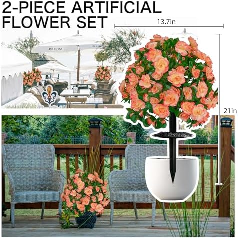 Artificial Bushes for Outdoors,Fake Topiary Tree Outdoor Set of 2 Tangerine - Image 2