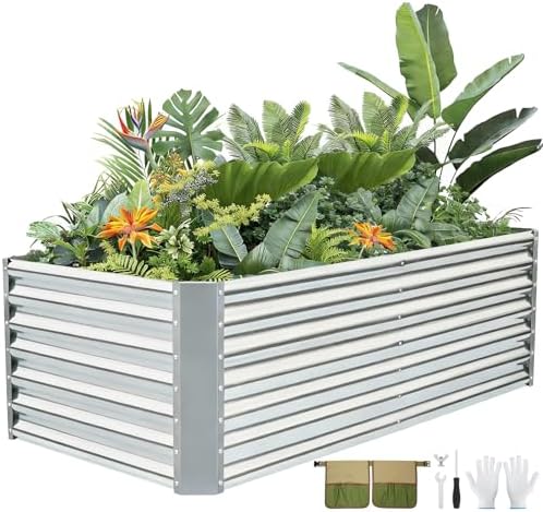 G GOOD GAIN 6x3x2 ft Galvanized Raised Garden Bed Kit, Large Metal Planter Box Outdoor for Vegetables, Flowers, Herbs, 269 Gallon Capacity Deep Root Design, Silver by GGOODGAIN