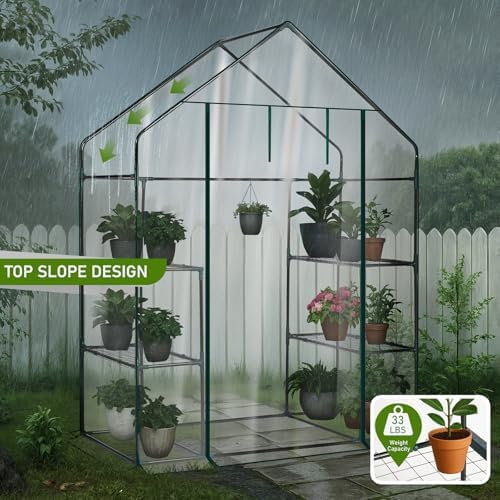 Outvita Walk-in Greenhouse, 3 Tiers 4 Shelves, Durable PE, 56"x29"x77" - Image 6