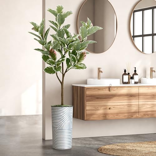 Artificial Tree in Modern Geometric Pattern Planter, Fake Rubber Silk Tree for Indoor and Outdoor Home Decoration - 70" Overall Tall (Plant Pot Plus Tree) - Image 6