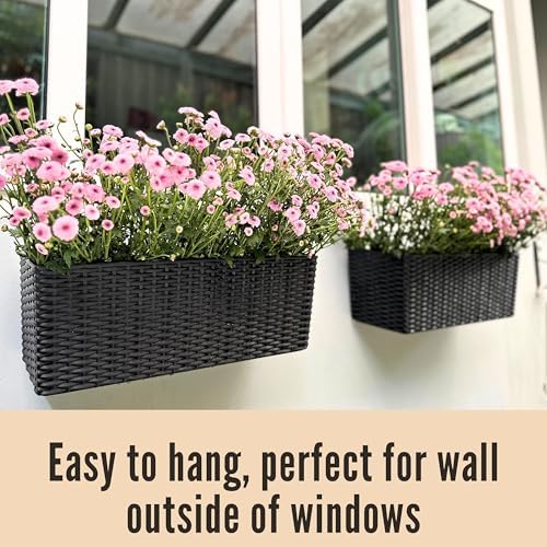 LaLaGreen Outdoor Wall Planters (20in, 2 Pack) Black Window Flower Boxes - Image 3
