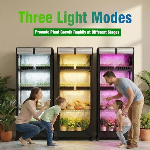 Indoor Greenhouse with Grow Light - 5 Tier DIY Plant Shelf with Cover, 4 Pack 48W Full Spectrum Grow Lights with Timer & 3 Color Mode for Indoor Plants, Seed Starting, Seed Tray 22x11.8x61 Inches - Image 5