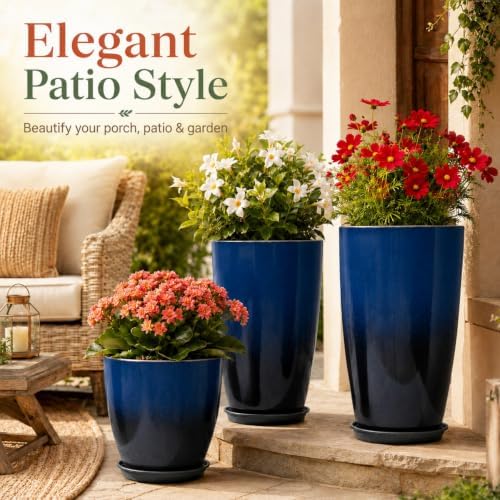 Neoaider Set of 3 Tall Planter, 24/21/12in Large Plastic Planter, Dark Blue - Image 5