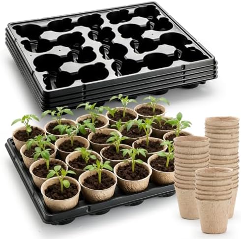 RooTrimmer 3.15 Inch Peat Pots 100 Pcs with 20 Cell Seedling Trays 5 Pcs, Biodegradable Seed Starter Pots with Drainage, Reusable Nursery Tray for Seed Starting Indoor Gardening Propagation Kit 5 Sets by RooTrimmer