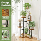 6 Tier Plant Stand Indoor Outdoor Metal Wood Tall Corner Plant Shelves - Image 5