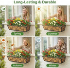 Y&M 24 Inch Window Deck with Coco Liner, Fence Metal Hanging Flower Planter Window Basket Deck Railing Planter Boxes for Outdoor Garden Lawn-Butterfly, 2pcs - Image 5