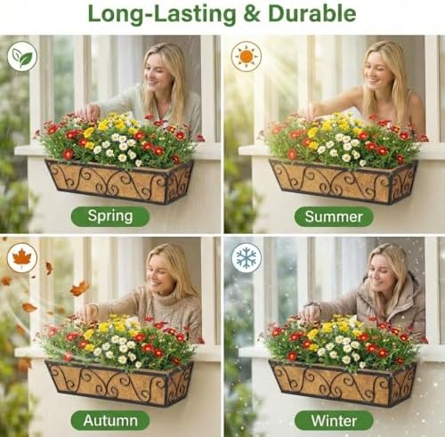 Y&M 24 Inch Window Deck with Coco Liner, Fence Metal Hanging Flower Planter Window Basket Deck Railing Planter Boxes for Outdoor Garden Lawn-Butterfly, 2pcs - Image 5
