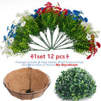 Hananona 2 Set Artificial Outdoor Flowers with Hanging Basket, 2 Hanging Planters with 24 Pcs Patriotic Flowers for Summer Front Porch Patio 4th of July Decor (Red, White, Blue) - Image 4