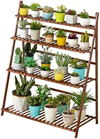 Bamboo Plant Stand, 4 Tier Ladder Flower Pots Holder with Rear Bar,Foldable Corner Standing Shelf for Patio Garden Balcony Living Room Display Shelves (Size : 100x45x122cm) by Antourlamm