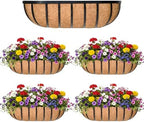16“ Window Box Railing Planter with Coco Liner Metal Wall-Mounted Coconut Liner Basket English Horse Trough Planter for Outdoor Deck Balcony Porch Fence Patio Black (4 Pack) by KIDYBELL
