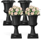 Large Classic Urn Planters 2 Pack, 12 Inch 19.6" Tall Plastic Flower Pots, Vintage Decorative Planter for Outdoor Indoor Patio Porch Entryway Garden Wedding (Black, 4 Pcs) by Soixehet