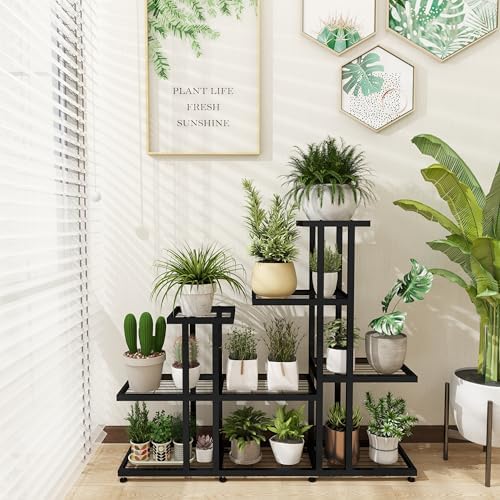 Plant Stand Indoor Corner Plant Stand Window Sill Plant Shelf for Bonsai Tree Live Plants Indoor Outdoor Metal Flower Rack for Apartment Decor Patio Decor, (6-Tier 16 Potted) - Image 5