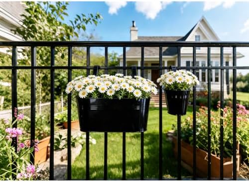 4 Pack Mixed Size Metal Fence Planters Set with Detachable Hooks, Black - Image 5